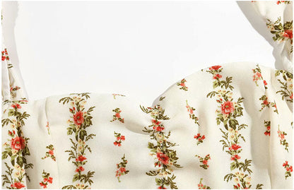 Ruffle floral print split strap Knee Length Dress  7098