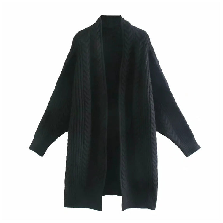 Lazy wind loose medium length knee length knit cardigan  7183