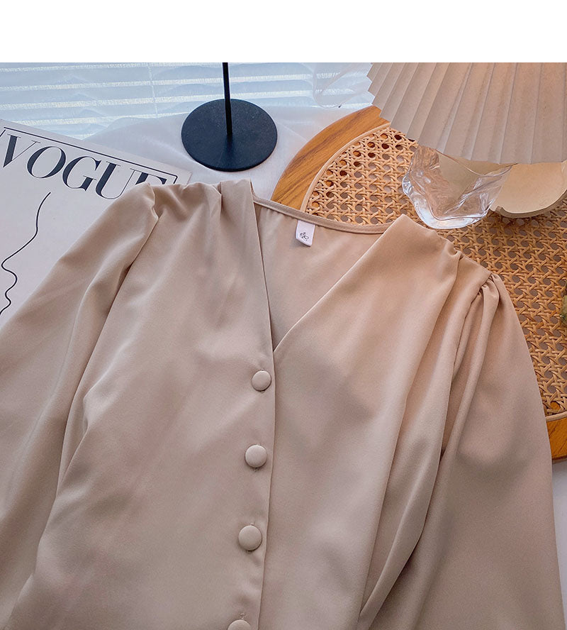 French Lantern Sleeve Shirt niche bandage  6280