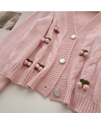 Korean minority three-dimensional decorative V-Neck long sleeve top  5886