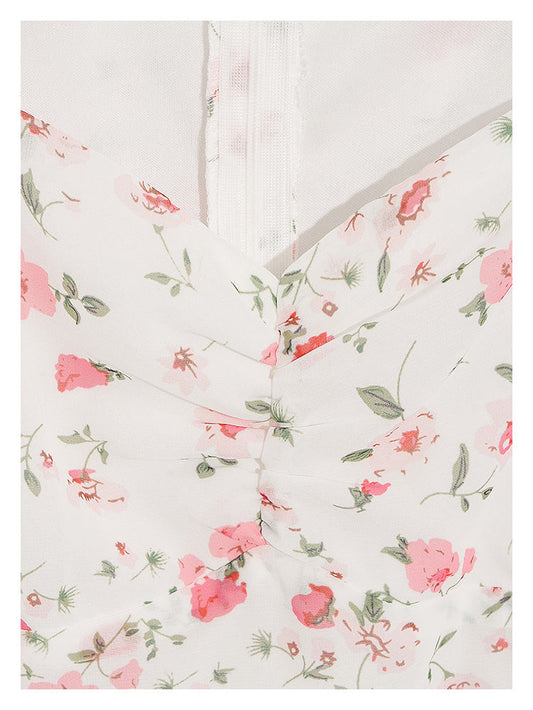 The new broken flower slim slim temperament high waist split fresh and gentle dress  7024