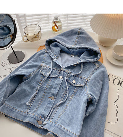 Denim Hooded Jacket Women's loose long sleeved top  6214