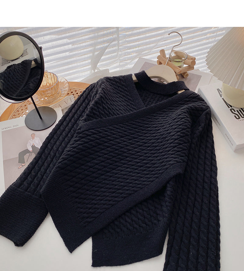Korean minority design cross V-neck hollow neck top  6188