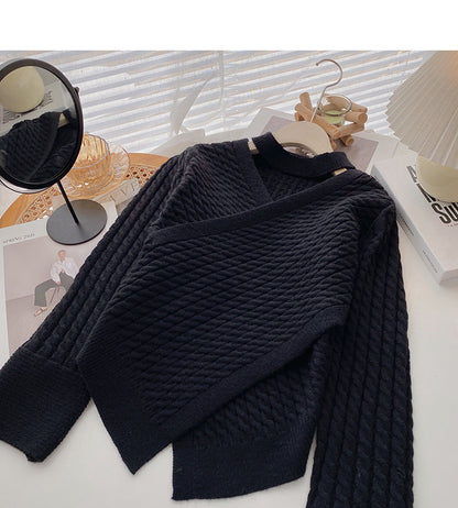 Korean minority design cross V-neck hollow neck top  6188