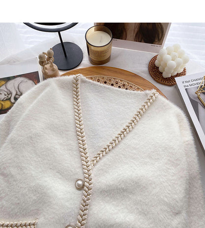 Small fragrance sweater design sense twist V-Neck long sleeve coat  6112