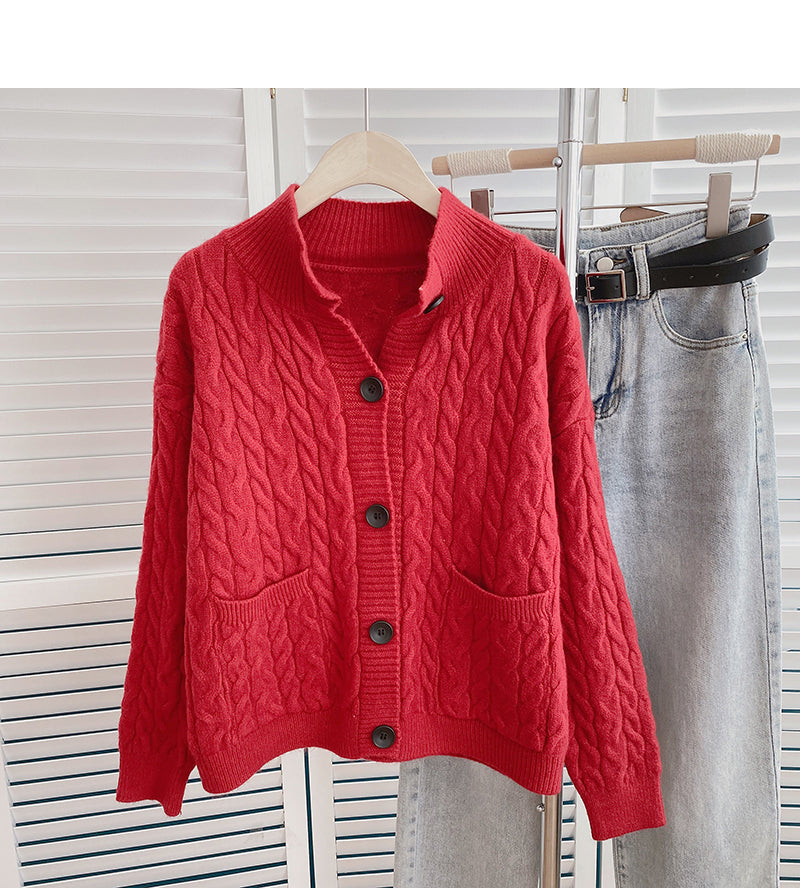 Twist round neck sweater design temperament single breasted top  6160