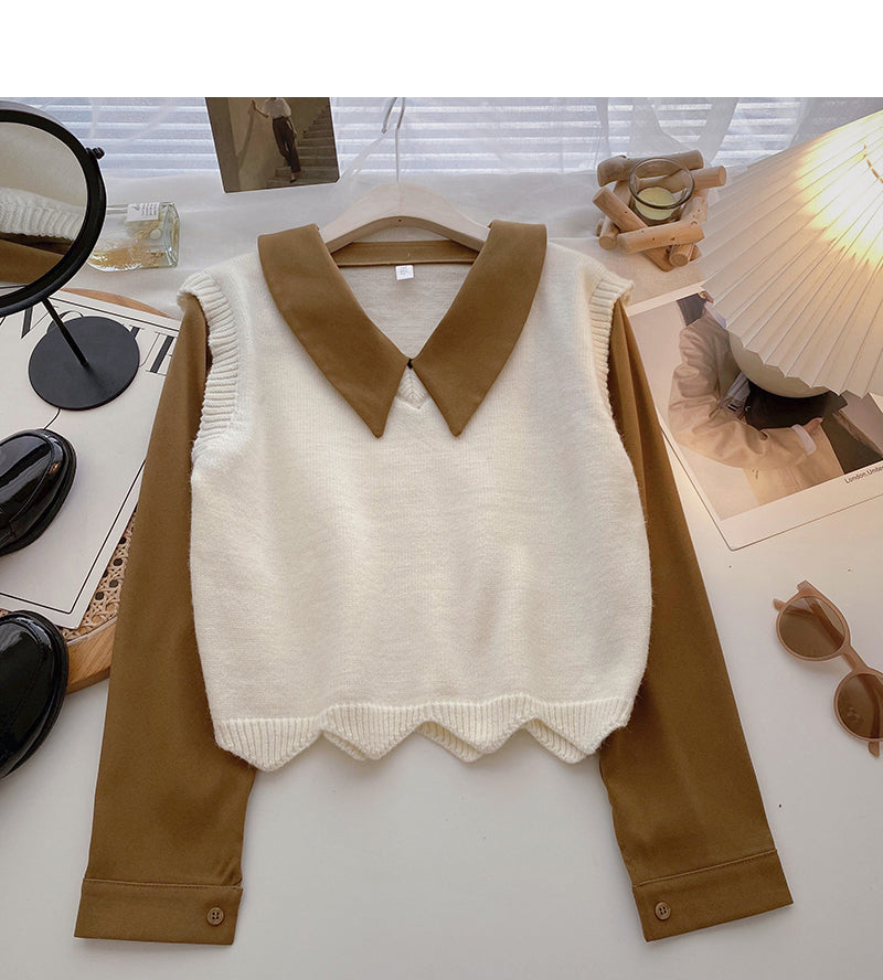 Long sleeve stitching design sense sweater soft top  6607