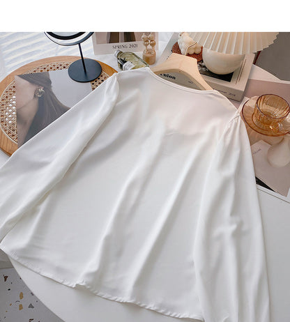 Lace doll neck design shirt soft sweet long sleeve top  6367