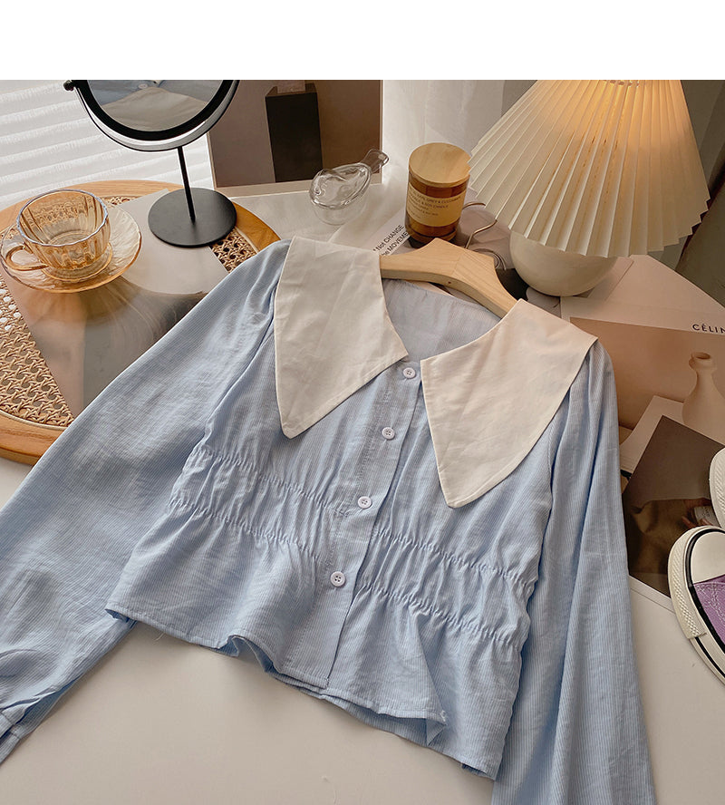 Gentle and thin short slim doll collar top  6375