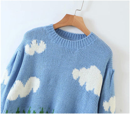 Lazy girl aging versatile thickened round neck sweater  7154