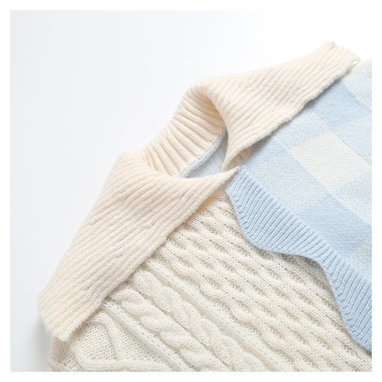 Vintage soft stitched Plaid polo sweater  7481