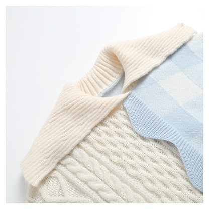 Vintage soft stitched Plaid polo sweater  7481