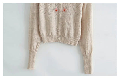 Embroidered breasted long sleeved knitted cardigan  7251