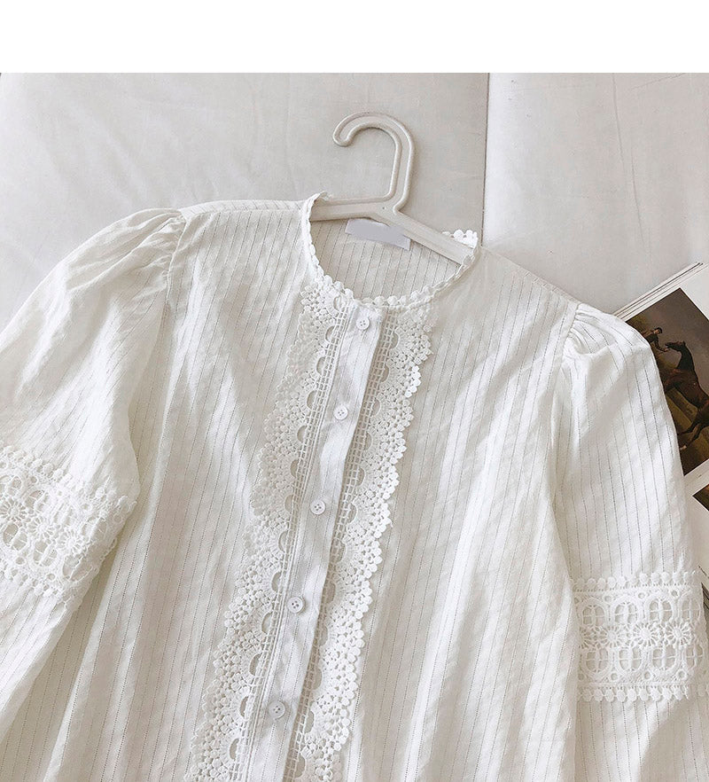 Heavy duty hook design loose French Long Sleeve Shirt  6254