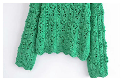 New vintage green ball cut out sweater sweater sweater  7246