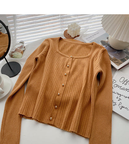 Long sleeve Pullover small square neck sweater  6636