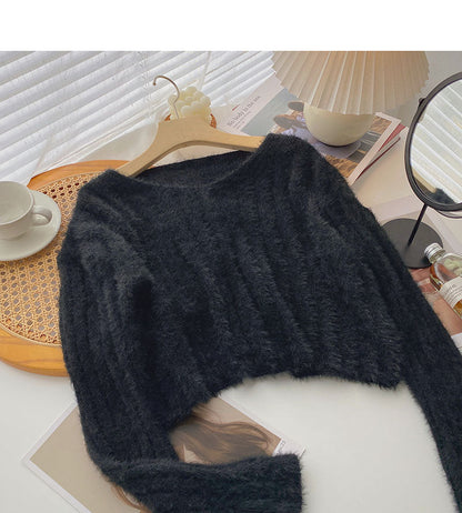 Korean loose V-neck Mohair top  5934