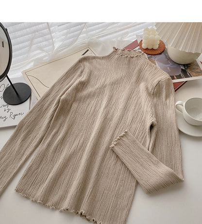 Stand collar long sleeve design slim fit bright silk sweater  6582