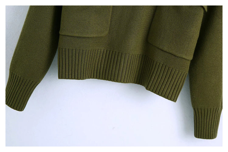 New double pocket loose stand collar sweater  7436
