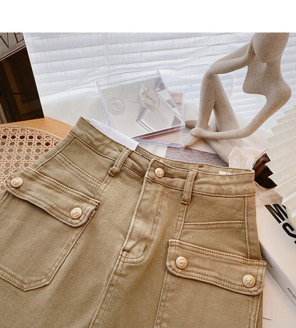 Korean small pocket design, personalized slim skirt  5645