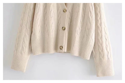 Loose V-neck 8-strand knitted open lined jacket sweater  7192