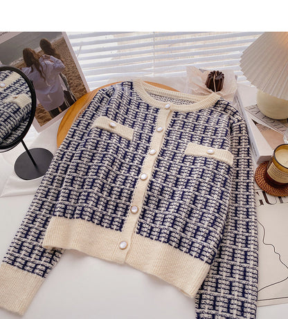New Korean round neck small fragrance top cardigan  6077