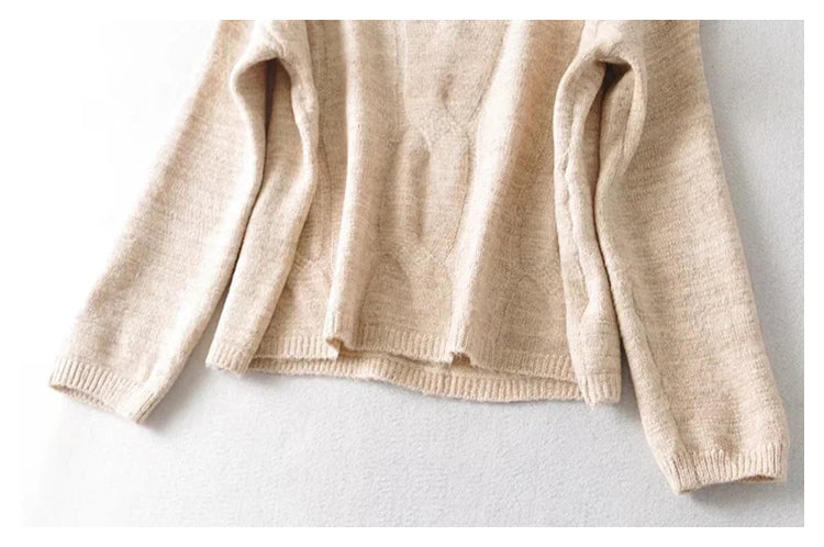 V-neck twisted flower casual loose solid color short knitted sweater 7407