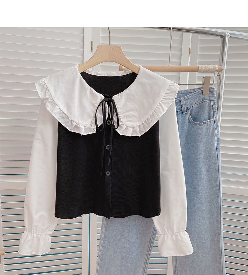 Baby collar color blocking bandage Long Sleeve Shirt  6400