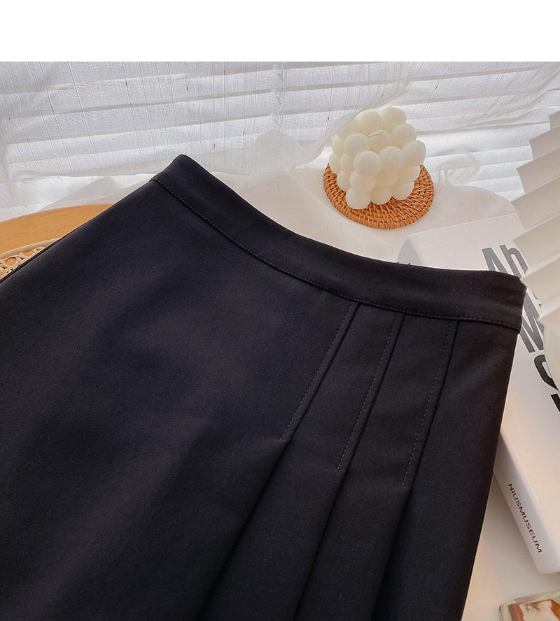 Korean versatile age reducing black high waist pleated skirt  5539