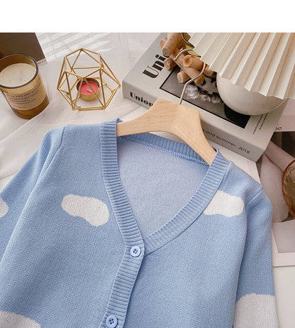 Design contrast color long sleeve knitted cardigan  6467