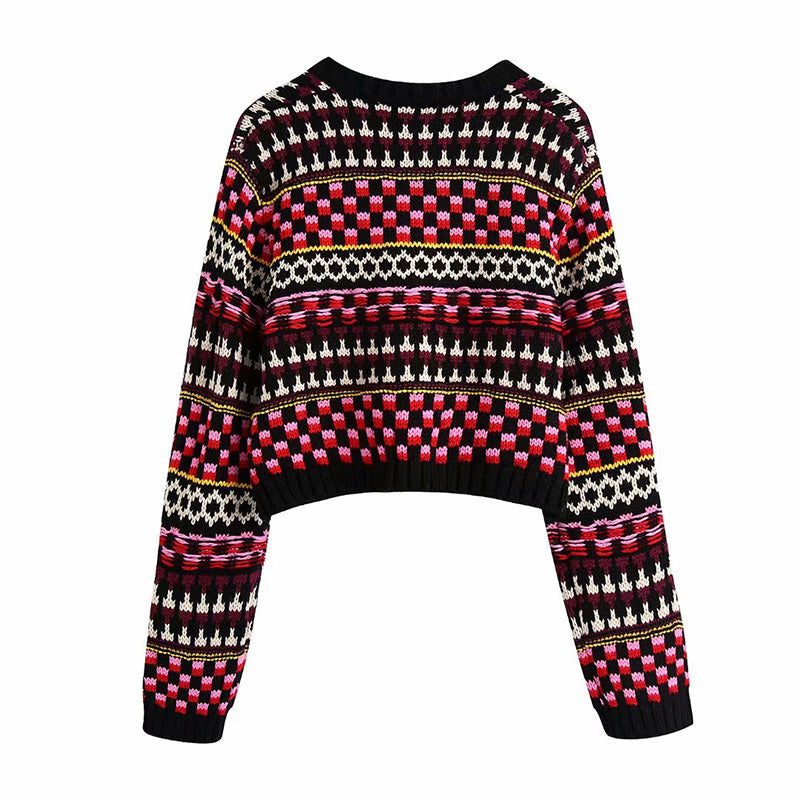 European and American women's New Retro jacquard sweater  7348
