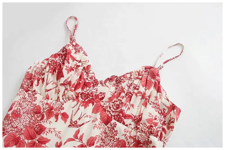 French retro floral suspender dress slim and sexy  7149