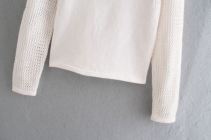 New sweet age reduction hollow out detail half high neck Knitted Top  7341