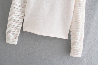 New sweet age reduction hollow out detail half high neck Knitted Top  7341
