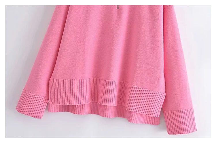 Simple and versatile zip high neck sweater  7515