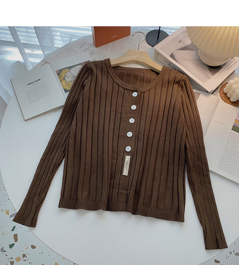 Single breasted thread solid color long sleeve sweater  6555