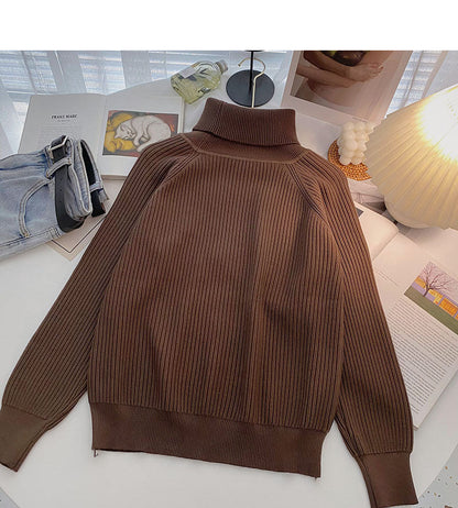 Knitted sweater women's Retro simple high neck Pullover long sleeve top  6662