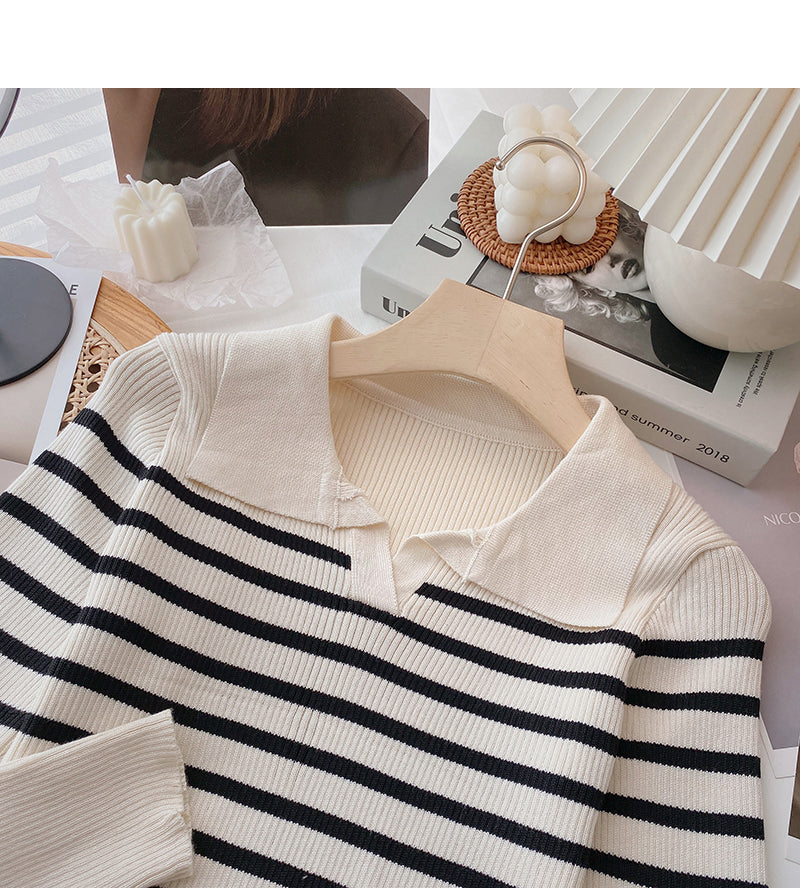 Niche design Lapel contrast stripe slim top  6618