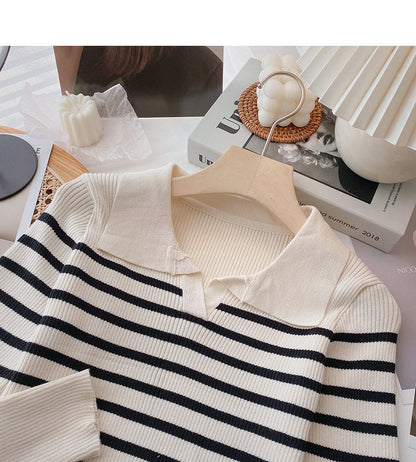 Niche design Lapel contrast stripe slim top  6618