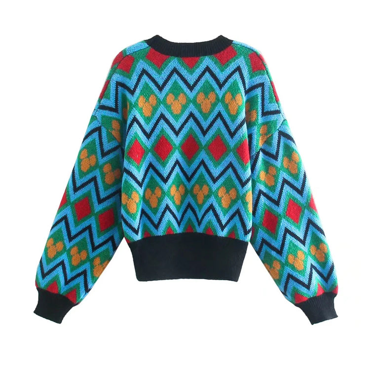Retro design sense minority color matching Pullover Sweater sweater  7415