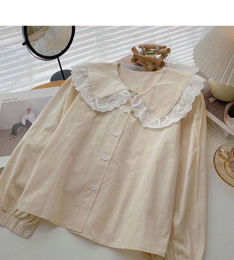 New Korean slim lace doll neck top  6406