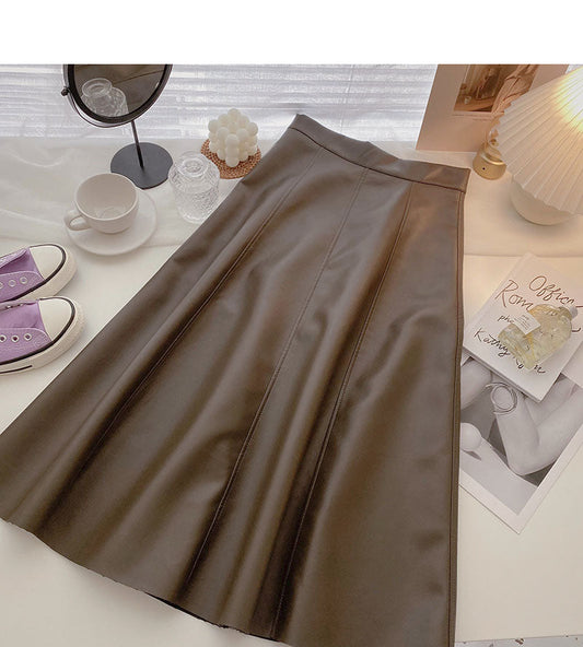 Temperament simple solid color A-shaped slim skirt  5730