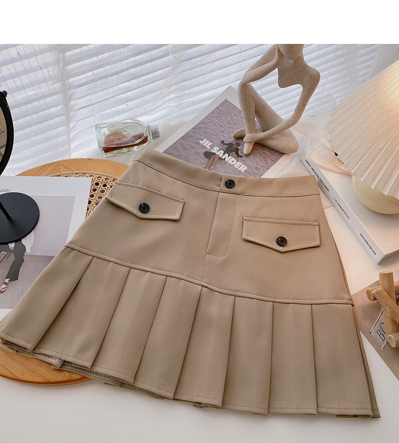 Ruffle panel design for age reducing high waist A-line skirt  5635