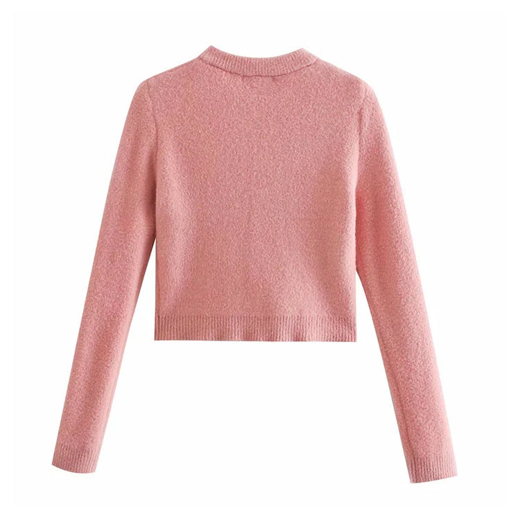 Versatile synthetic gem button knit sweater jacket  7227