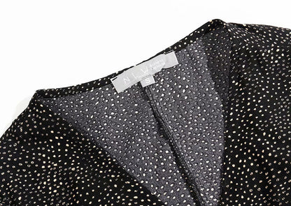 French wave point V Neck waist wrap tea break Knee Length Dress  7061