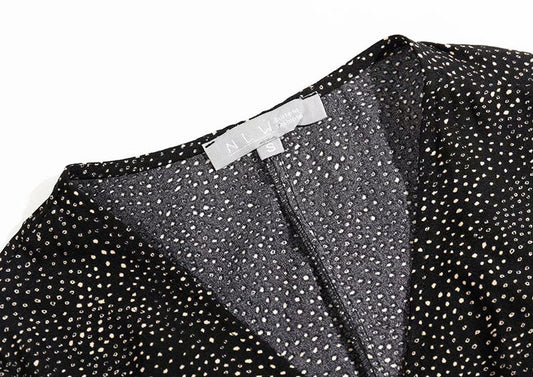 French wave point V Neck waist wrap tea break Knee Length Dress  7061