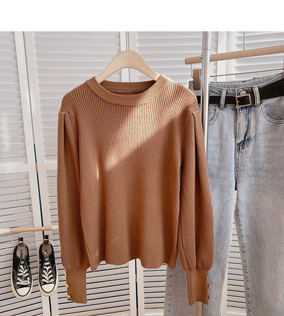 Solid basic sweater Crew Neck Long Sleeve Sweater  6146