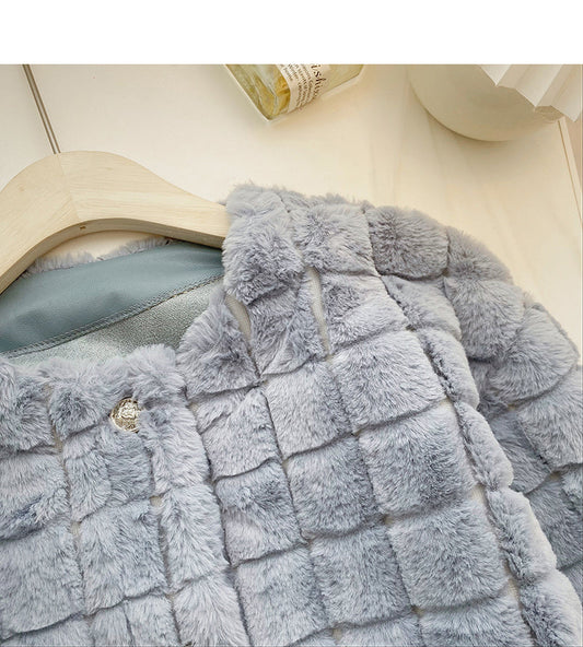 Vintage solid color Plaid Wool Coat long sleeve coat with small Satchel  6224