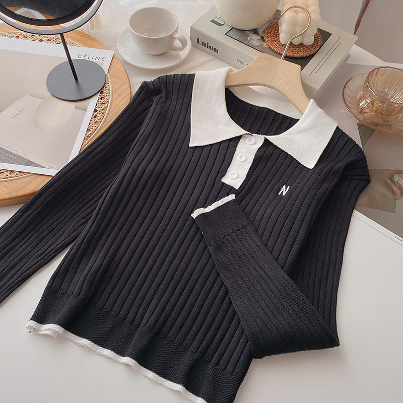 Versatile age reducing threaded sweater slim fit top  6624