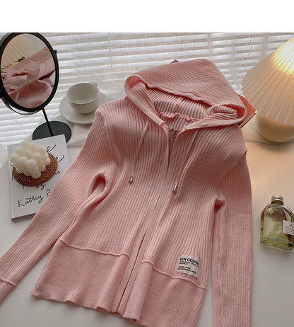 Long sleeved hooded sweater coat with design top  6531